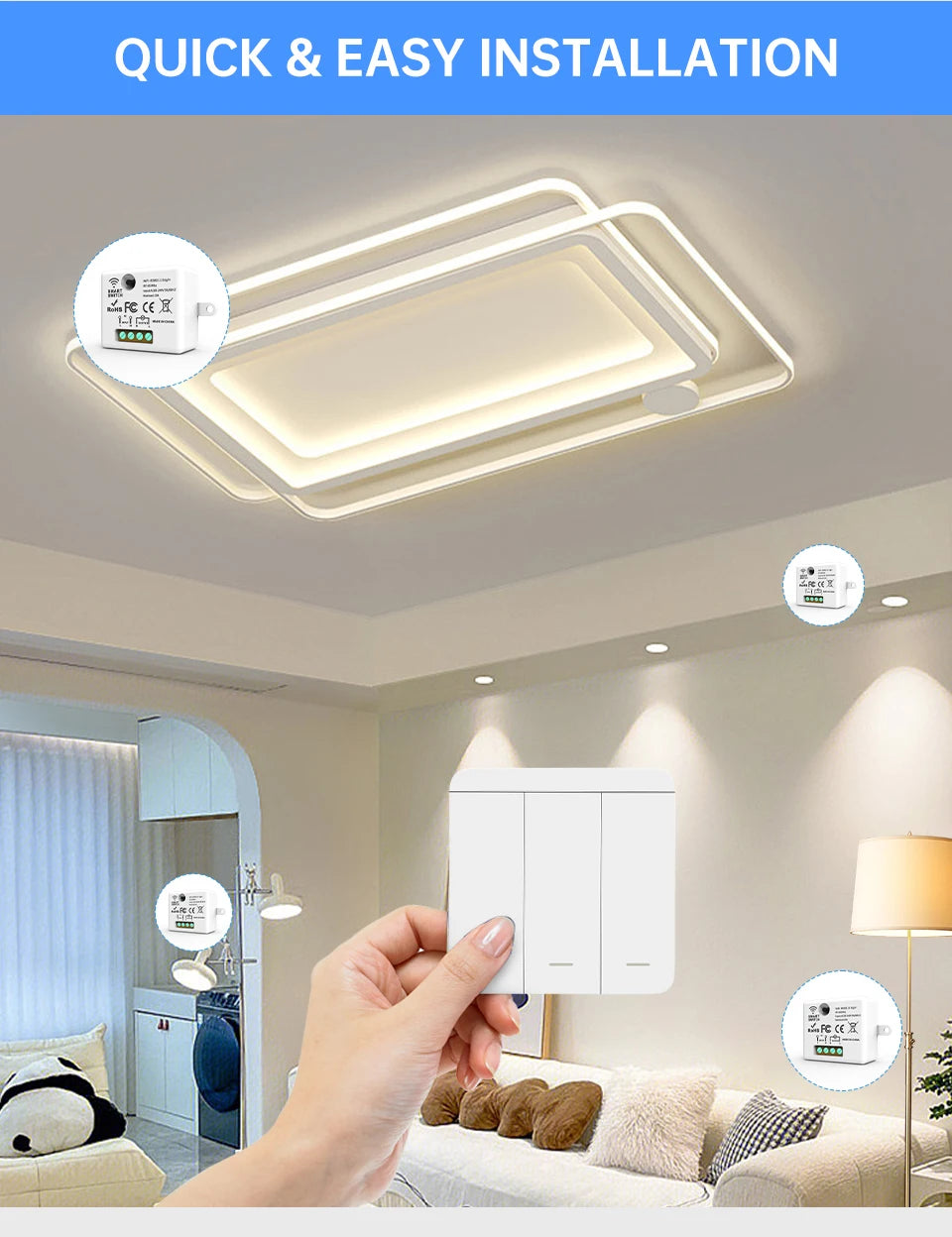 SIXWGH Wireless Light Switch Set 1/2/3Gang 433Mhz Push Button Home Remote Controller 10A 110V 220V For Led Light Lamp