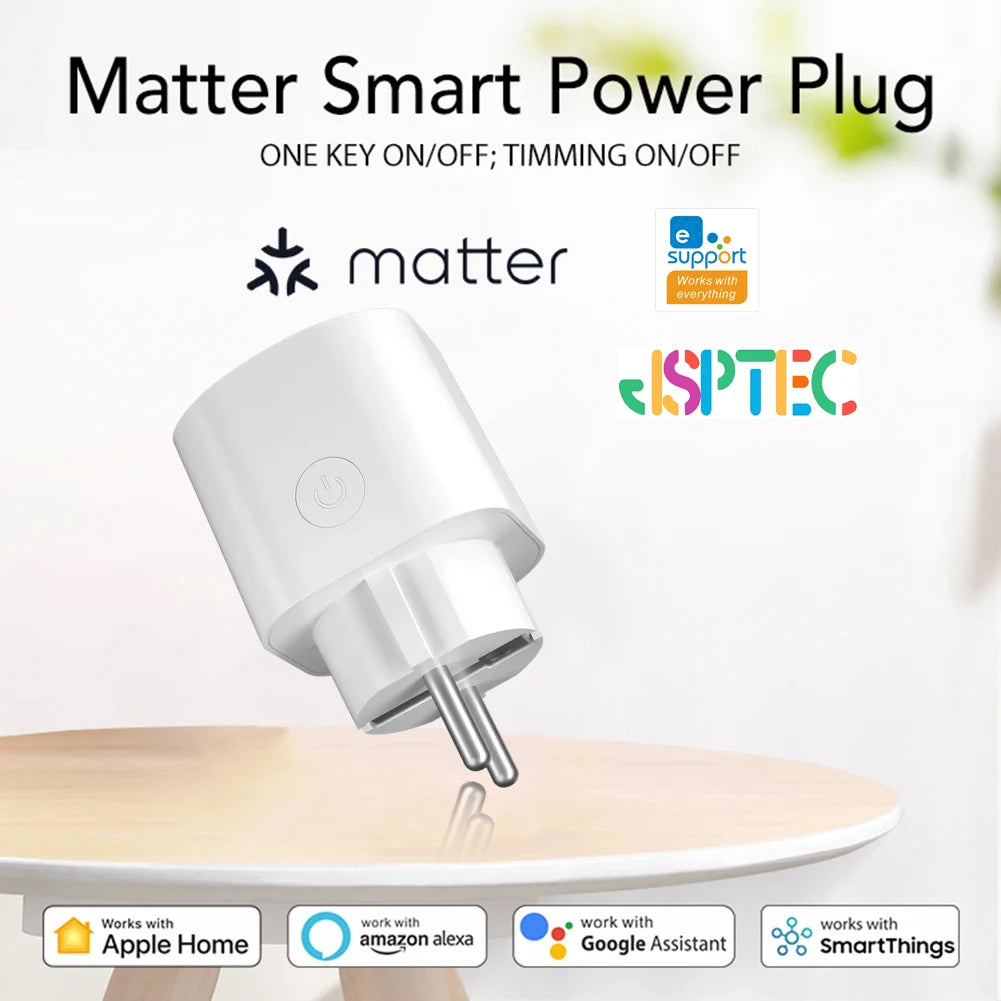 JSPTEC Smart EU Plug Matter WiFi Socket 16A Timer Outlet Support  Apple Homekit with Google Home Alexa