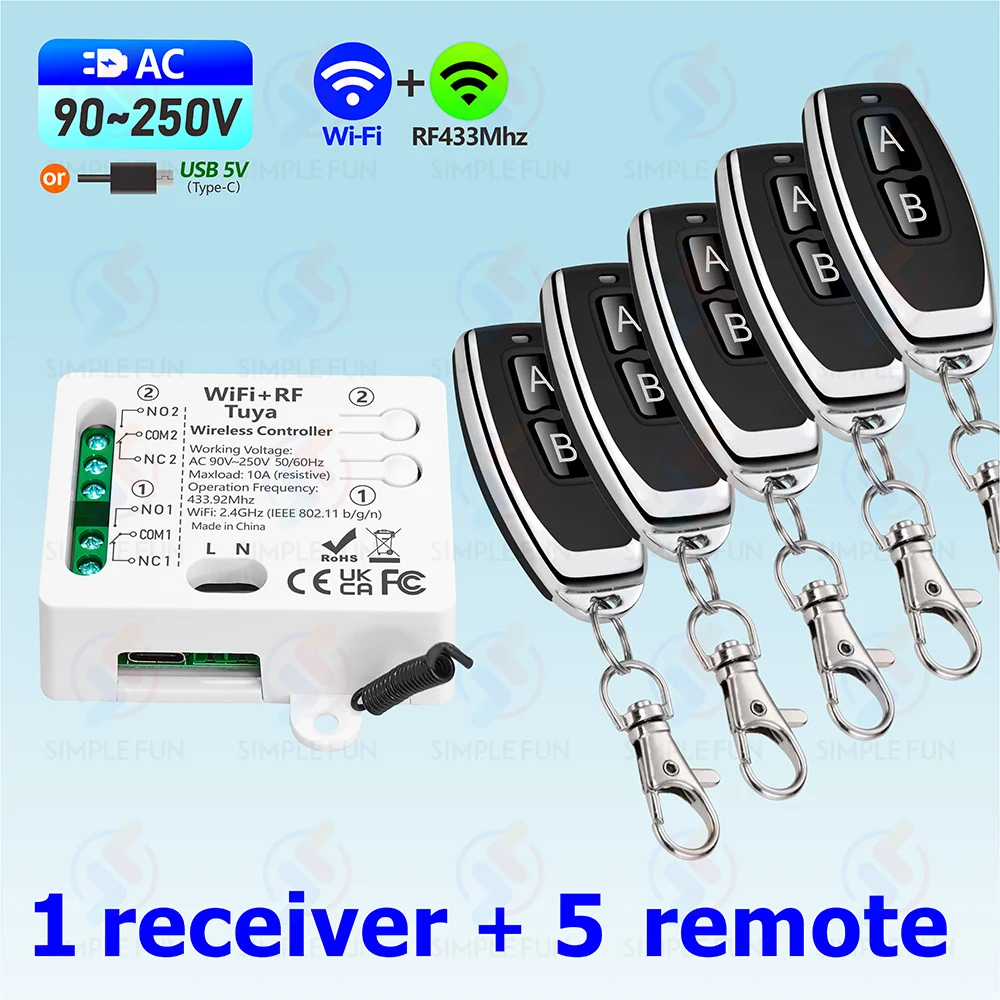 Tuya WiFi RF 433Mhz Smart Light Switch Motor Switch AC 110V 220V 230V 10A 2CH Support Alexa Google Home,for Lamp Garage Door