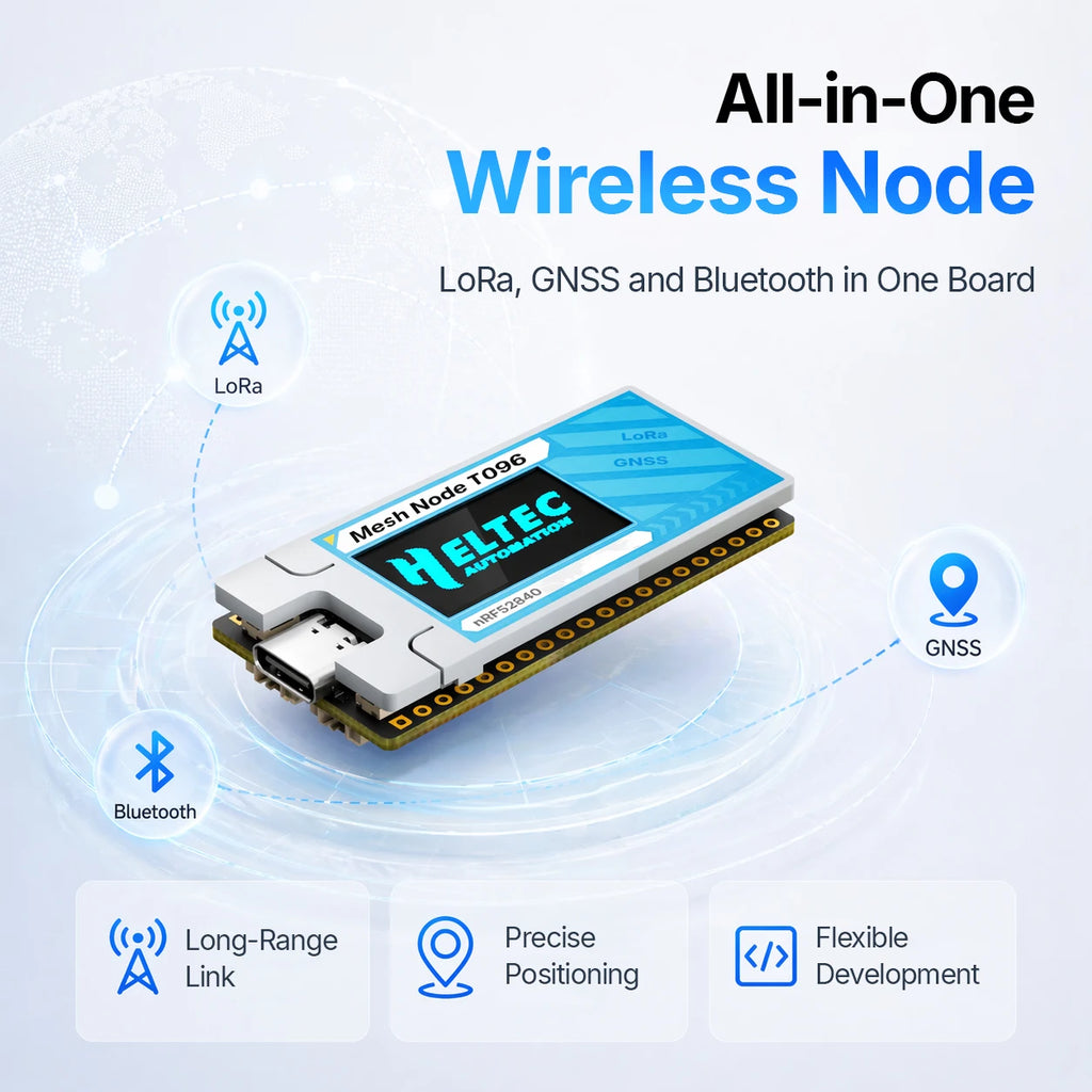 Heltec Tracker Mesh Node T096 nRF52840 SX1262 LoRa Chip Ultra-low Power BLE GNSS 28±1dBm Meshtastic MeshCore Global Positioning