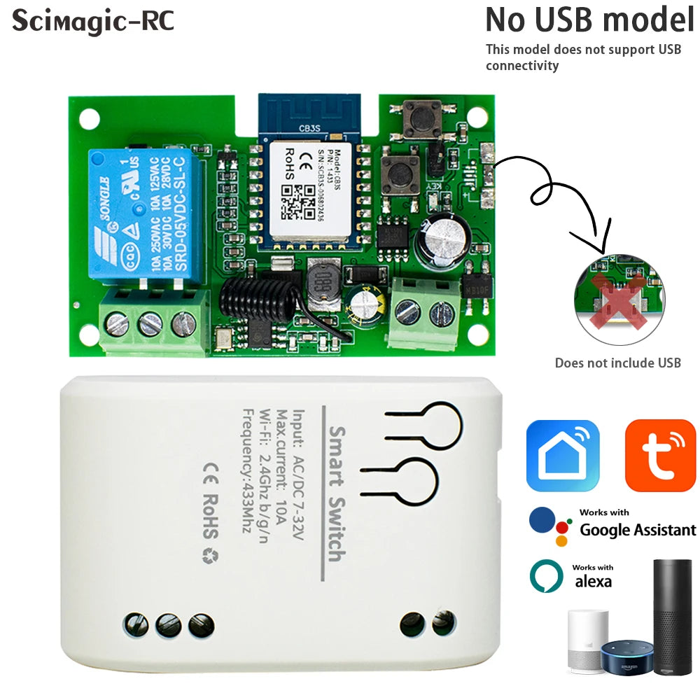 WiFi Switch Smart Tuya Garage Door Gate Opener Controller Work With Alexa Echo Google Home SmartLife APP Controller RF 433mhz