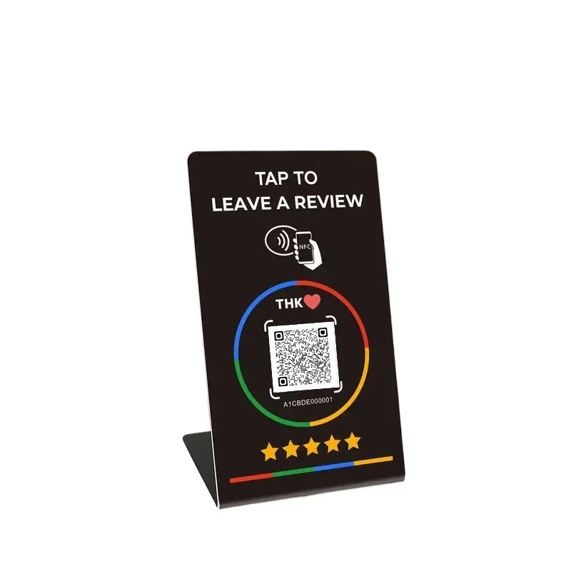 13.56Mhz programmable Google Review Card NFC station table NFC Google Reviews display bending card standing brand bracket