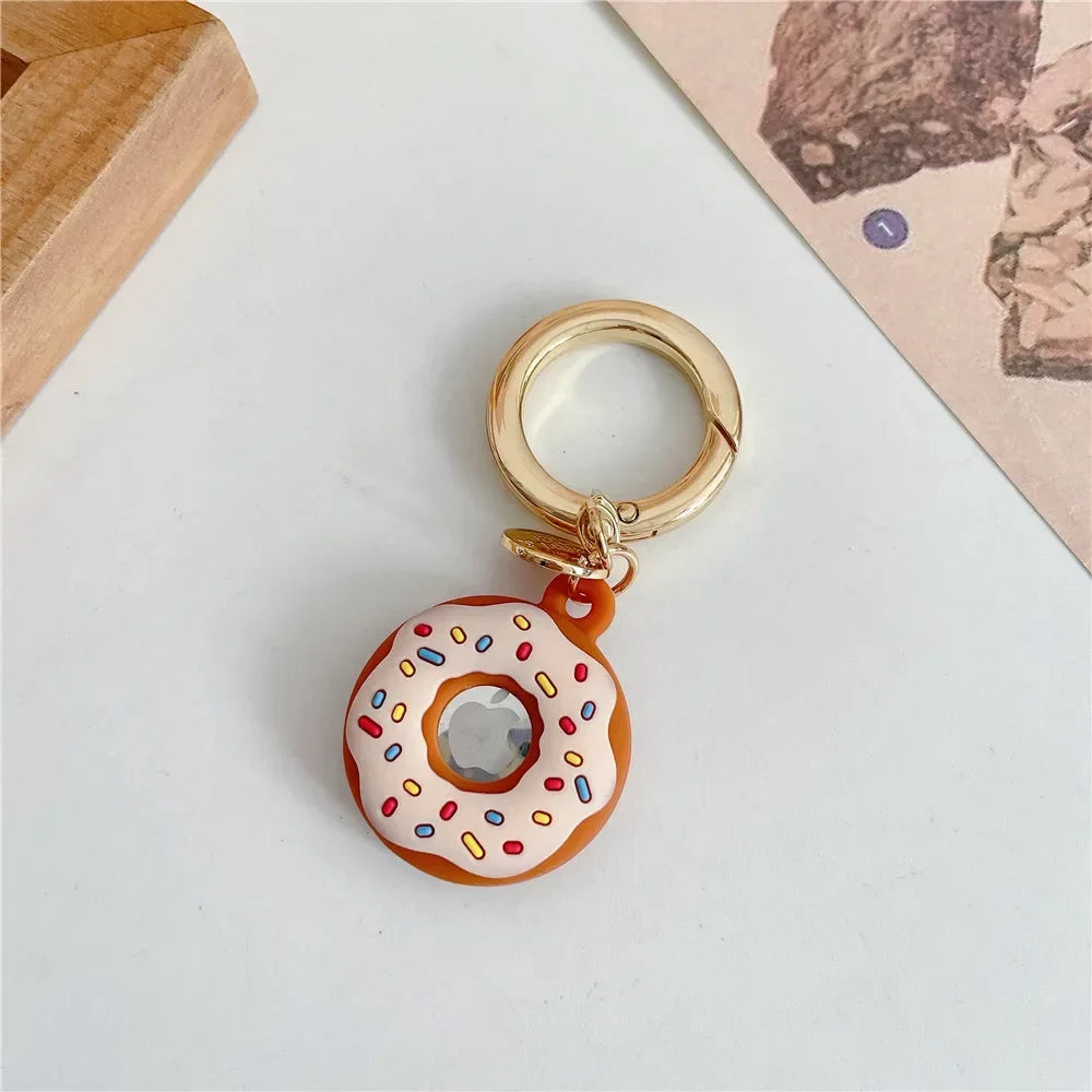 Silicone Case for Apple Air Tag Tracker Case Cartoon Donut Silicone Case for Apple Airtag Case Dog Collar GPS Finder Protective