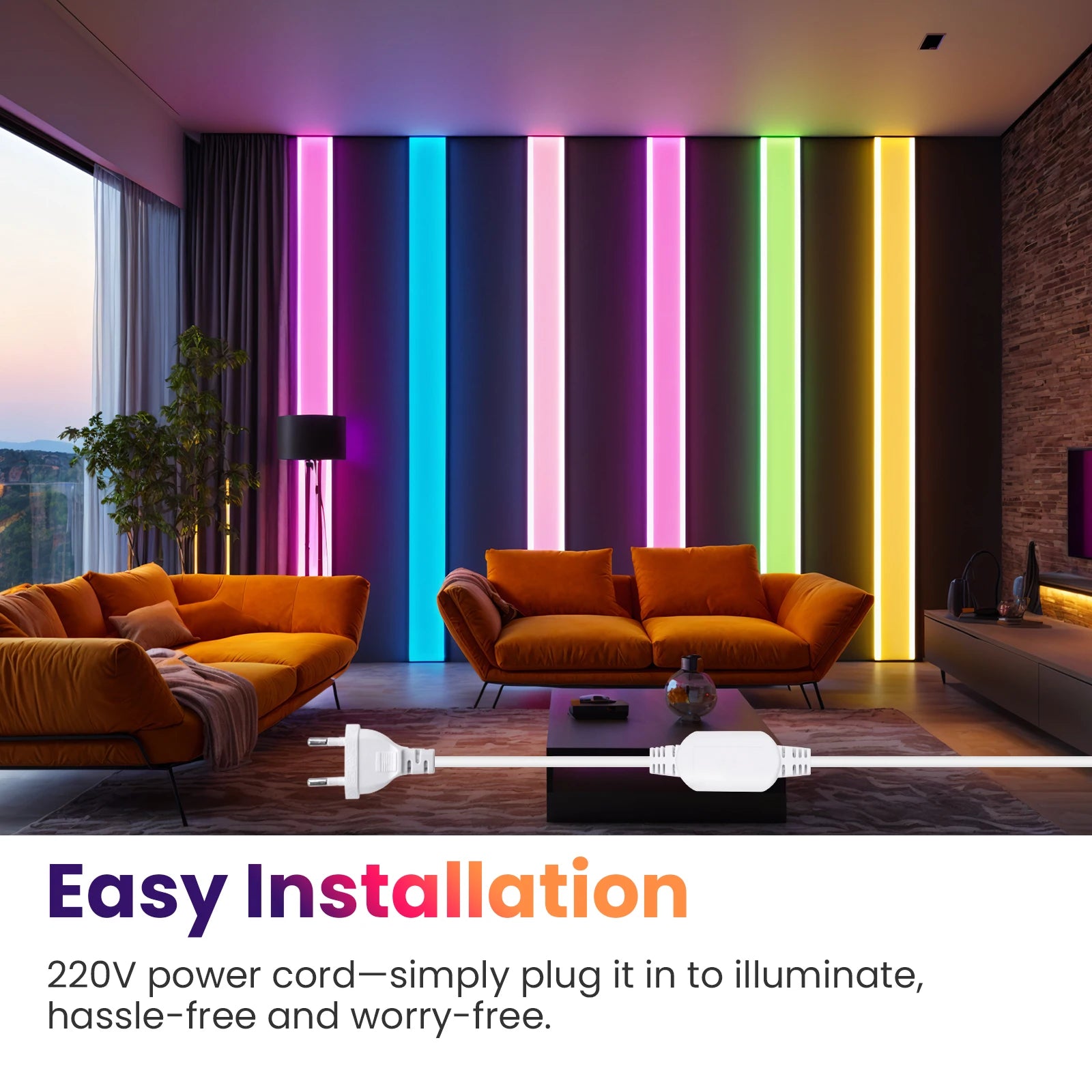 220V COB Led Strip EU Plug Warm White Red Blue Green Pink 288LEDs/m IP65 Waterproof Flexible Neon Light for Kitchen Room Garden
