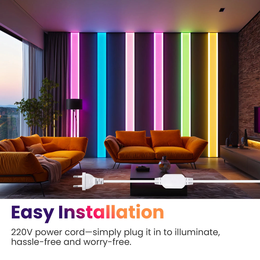220V COB Led Strip EU Plug Warm White Red Blue Green Pink 288LEDs/m IP65 Waterproof Flexible Neon Light for Kitchen Room Garden