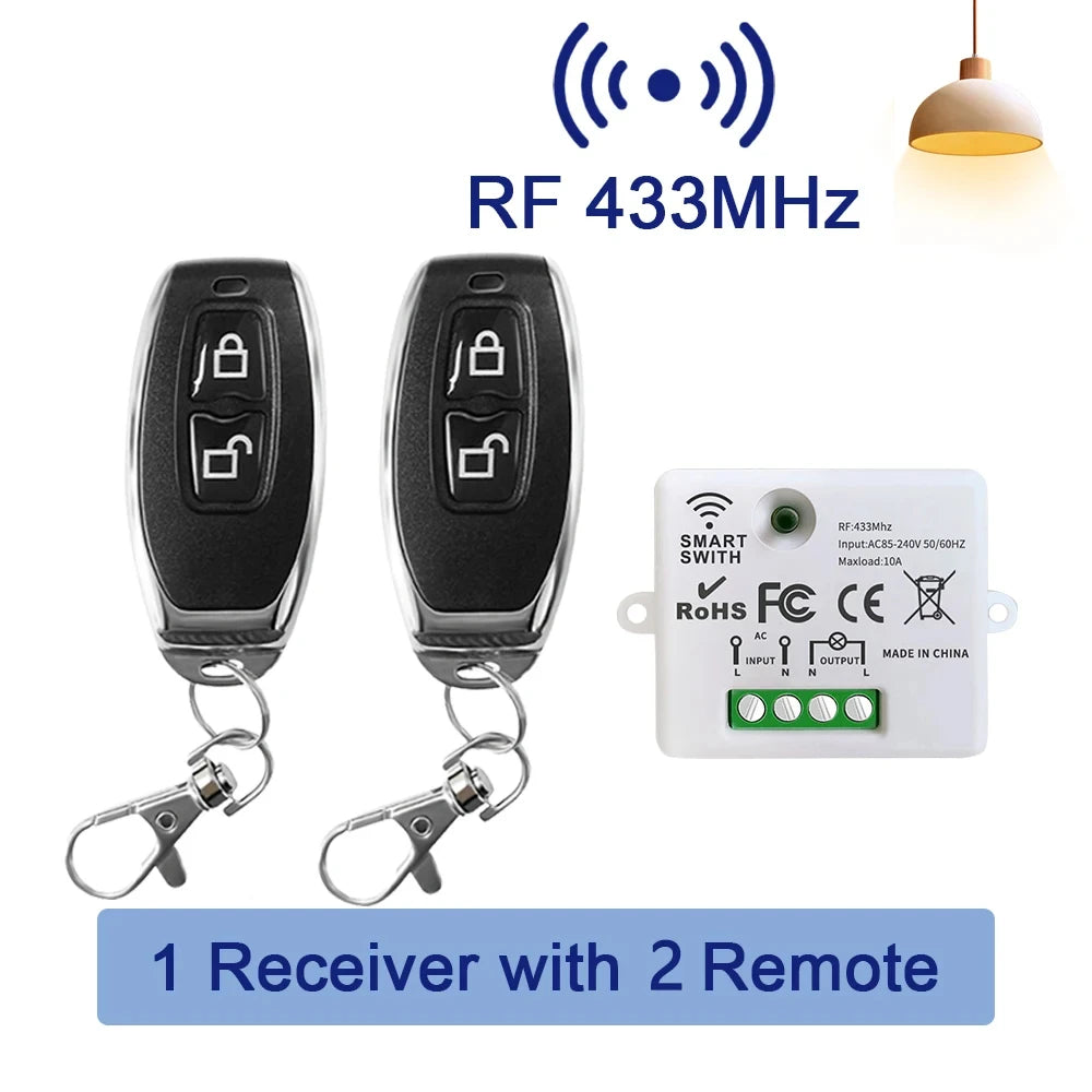 433MHz Wireless Remote Control Light Switch AC 220V 10A On Off Remote Controller Transmitter Wall Panel Switch For Lighting Led