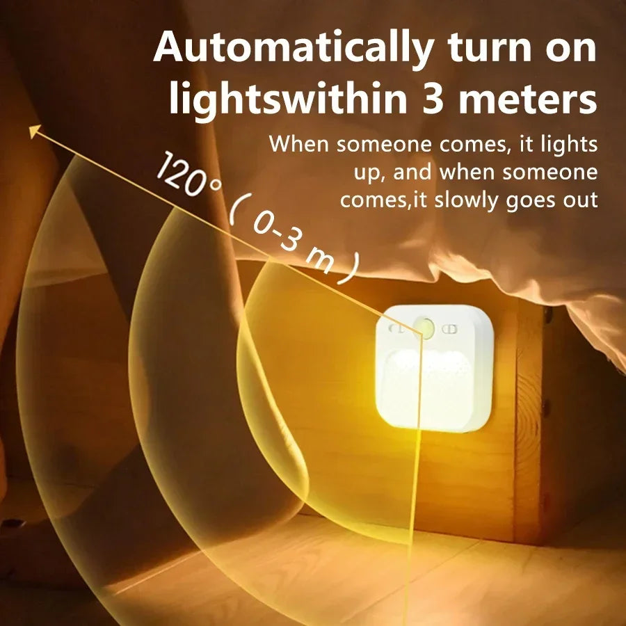 PIR Motion Sensor LED Night Light USB Rechargeable Night Lamp for Bedroom Staircase Hallway Wardrobe Closet Cabinet Lighting