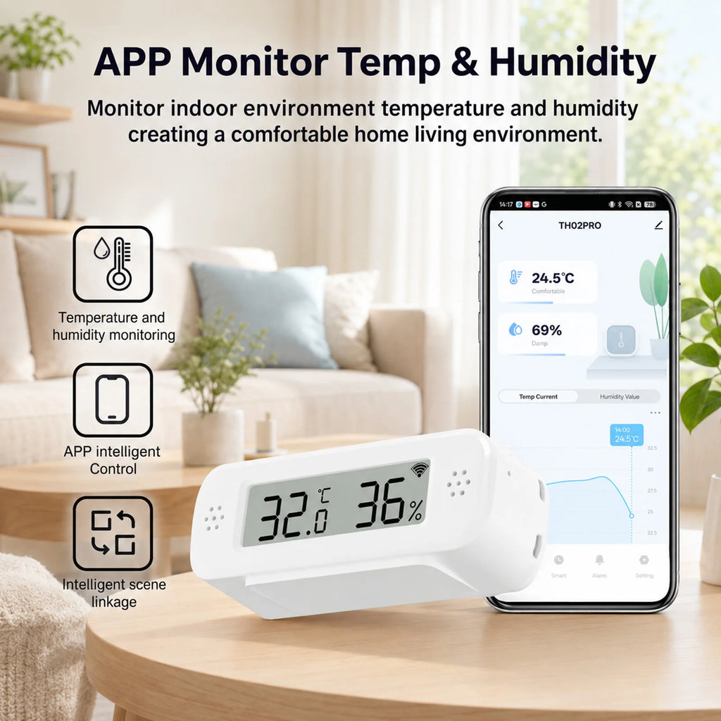 Tuya WiFi Temperature Humidity Sensor °C/°F Switchable Smart Home APP Remote Alarm Works with Alexa Google Home Yandex Alice