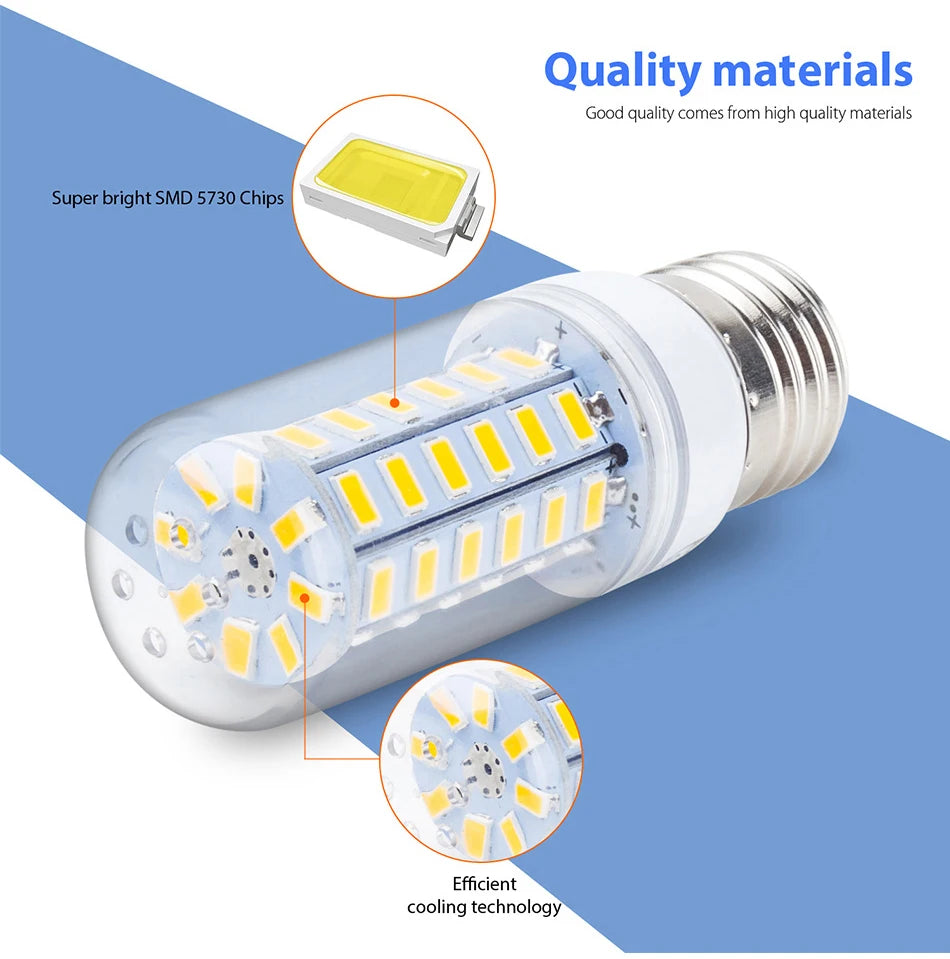 15W E27/E26 LED Corn Bulb AC220V E14 Ceiling Lamp GU10 Chandelier B22 Spotlight G9 Balcony Home Office Meeting Indoor Lighting