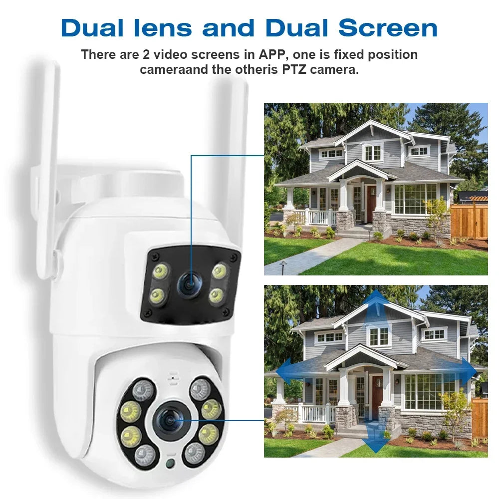 4K 8MP Dual Lens Dual Screens PTZ Wifi Camera with AI Human Detection Wireless Outdoor CCTV Security IP Camera Ziicam