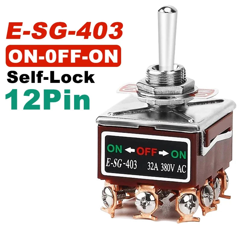 2/3/4/6/8/9/12Pin E-SG Toggle Switch 32A 250VAC Rocker Switch Self-Locking E-SG Power Switch with Brass Screw Foot Pin