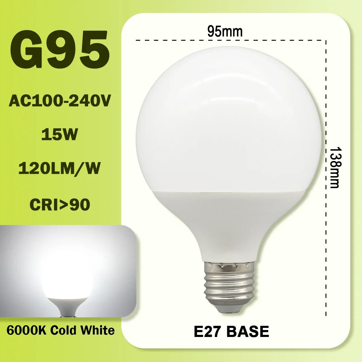 Energy Saving LED Bulb G80 G95 G120 Global Light Lamp E27 Bubble Ball Bulb 3PCS Pack RA90 White Warm White LED 110V 220V