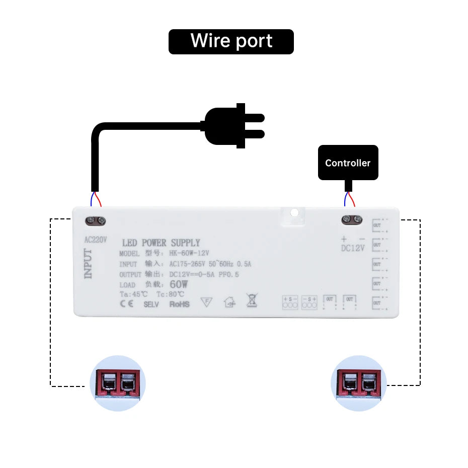 200W 150W 100W 60W 36W 24W LED Cabinet Light Strip Transformer AC220V to DC12V/24V for Home Wardrobe/Shelf with DuPont Port