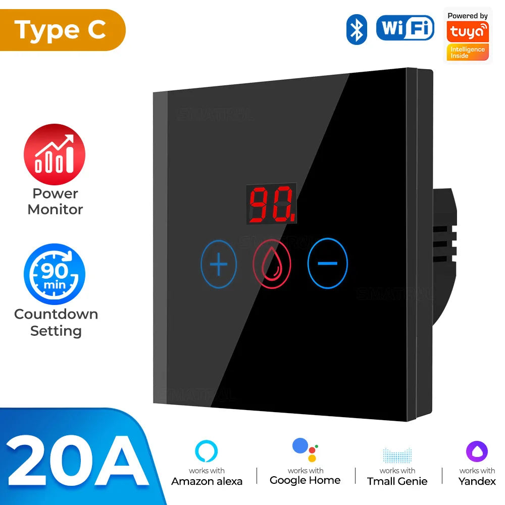 Tuya EU US WiFi/zigbee Smart Water Heater Boiler Switch With Power Monitor Smart Life Control Works With Alexa Alice Google Home