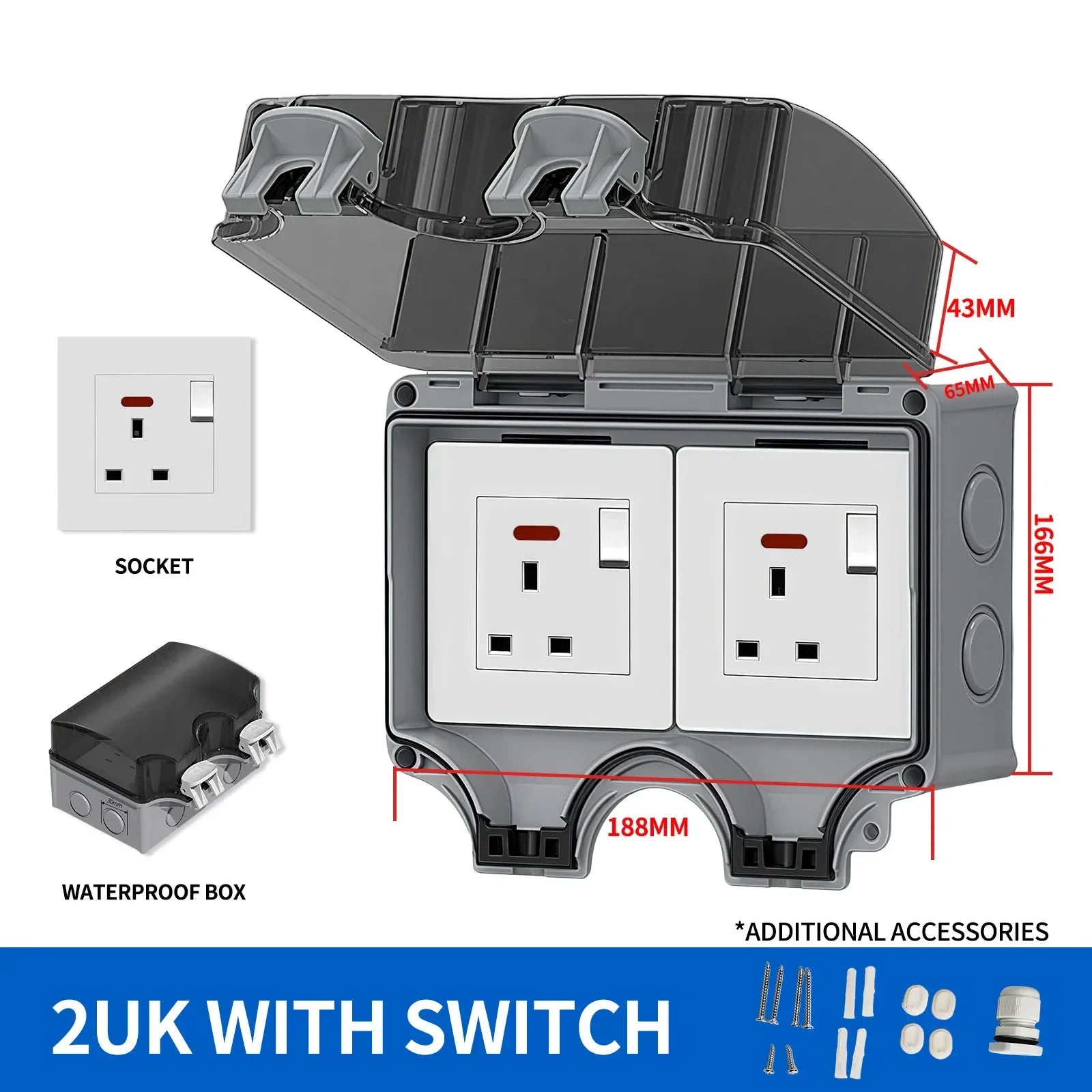 IP66 Outdoor Socket 220V EU Sockets with Switch Waterproof Double Plug for Garden Courtyard Use Waterproof Socket Box
