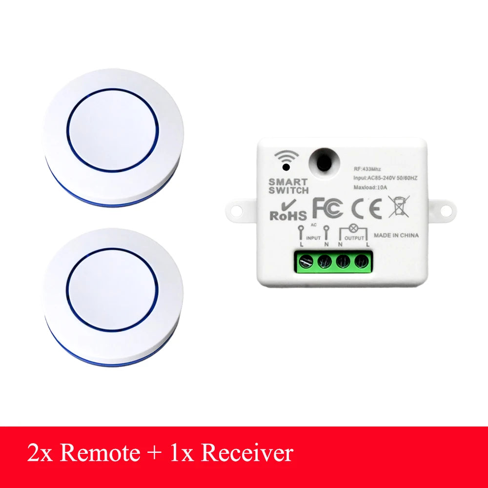 AXUS 110V 220V Mini Receiver 433HMz Wireless Round Button Remote RF Safey Switch Module 2200W Fr Home LED Lamp Bulb