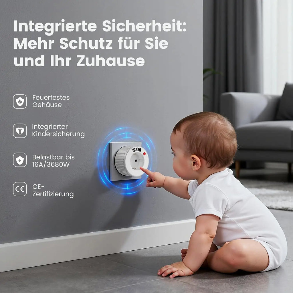 EU plug Digital Countdown Timer, Timer Socket with Integrated LED Display, 1 Min-24H Countdown Timer 16A 3680 W for Heaters