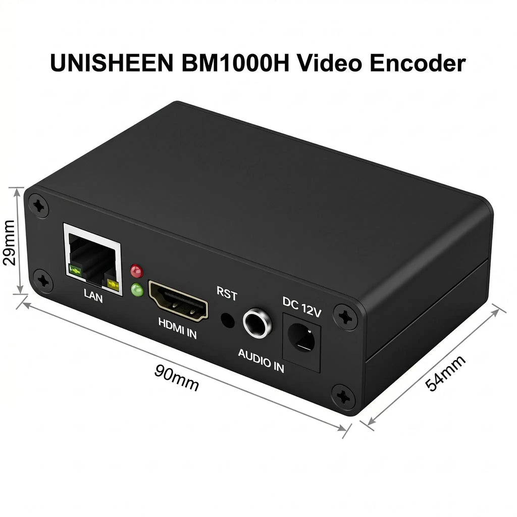 UNISHEEN BM1000H SRT RTMP RTMPS UDP WebRTC Icecast 1080p H.265 H.264 IPTV HDMI to IP HD Live Stream Video Encoder RTSP Onvif