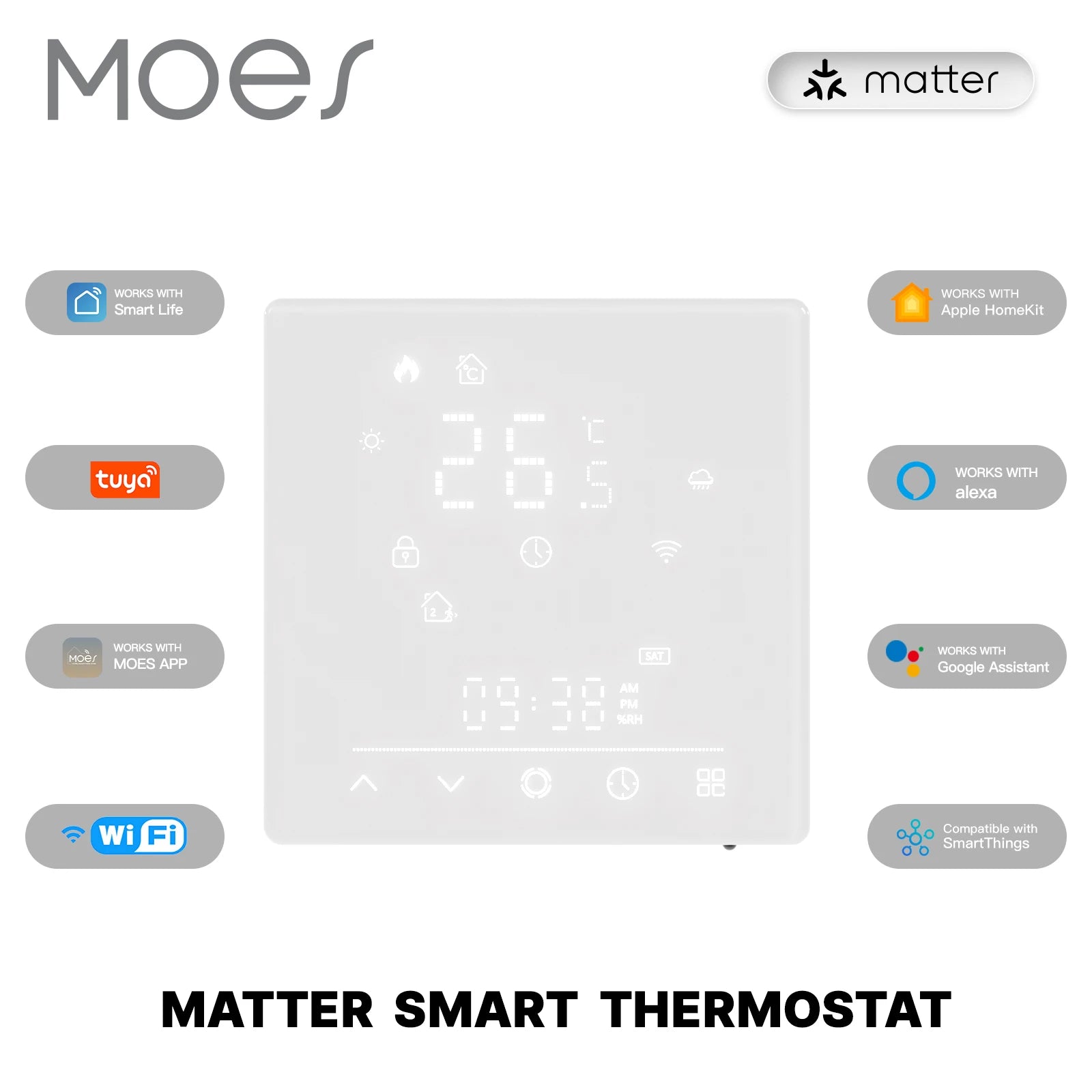 MOES Matter WiFi Smart Thermostat Temperature Controller Tuya Water Boiler Electric Heating With Alexa Google Apple Smartthings
