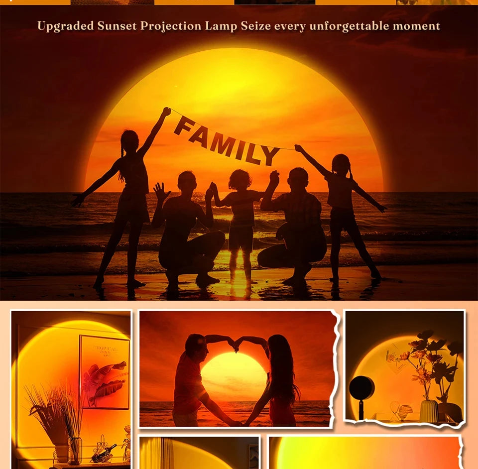 Sunset Projector Lamp Bluetooth Night Light Rainbow Atmosphere Light Room Decor Background Wall Decoration Bedroom Table Lamp