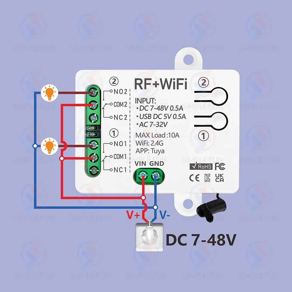 Tuya WiFi RF433mhz Motor Remote Control Switch 2 CH DC 12V 24V DIY Switch/Garage Door Opener/Motor,Work with Alexa Google Home