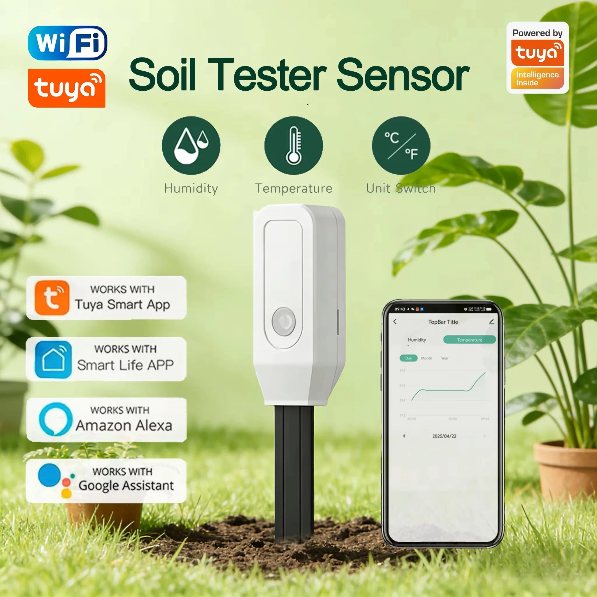 Tuya WiFi Soil Moisture Meter Temperature Humidity Sensor Garden Plant Monitor for Automatic Watering Smart Life App Control