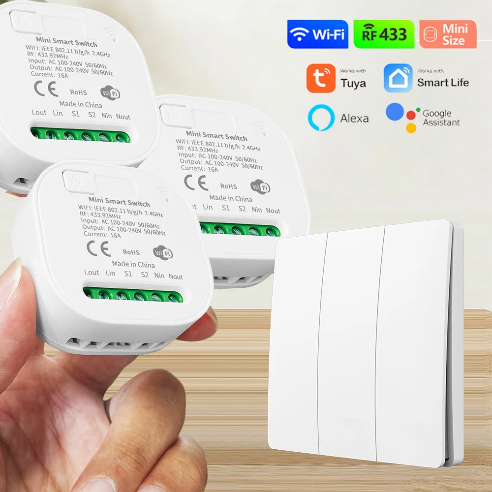 TUYA ALEXA Self-powered Wireless Wall Switch No Battery Required 86Type RF433Mhz Waterproof Switch AC110V 220V for home light