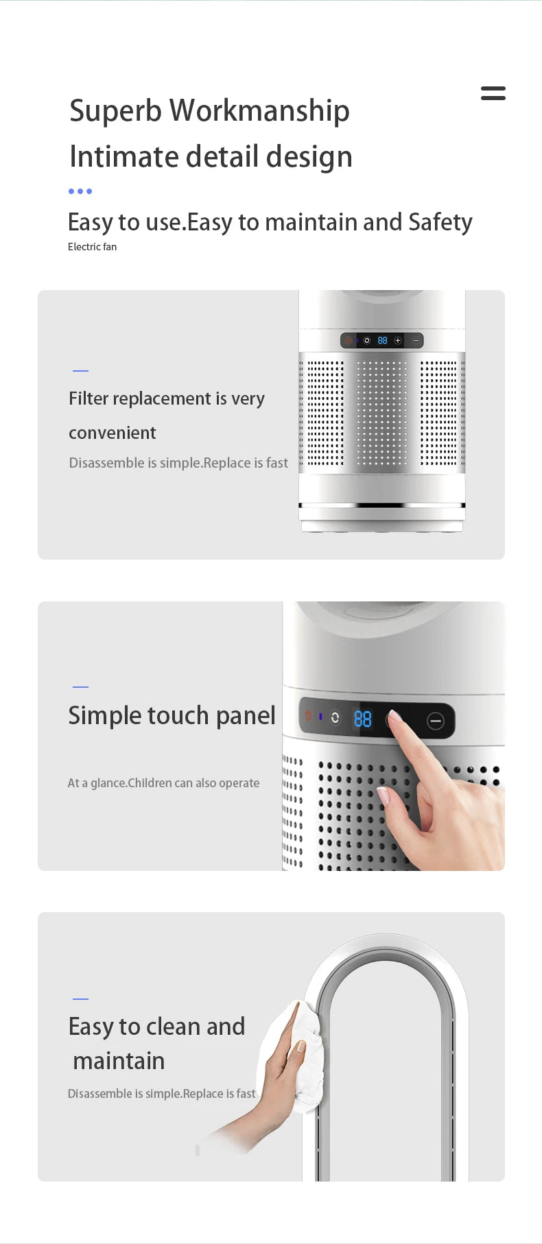 Smart Interior Modern and Luxurious Design 20W Electric air Cooling Bladeless Fan 8 Speeds