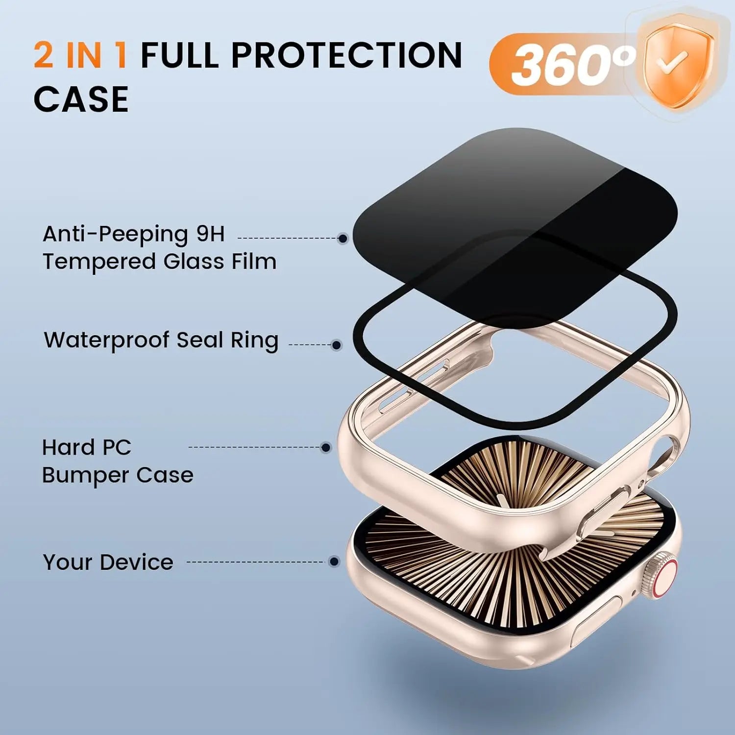 Privacy Glass+Case For Apple Watch 10 42mm 46mm Tempered Anti-Peeping Screen Protector Cover For iWatch series 10 Accessories