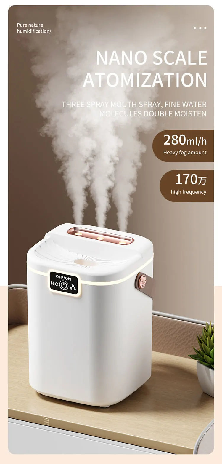 TINSOL 2L Large-Capacity Humidifier with Triple Nozzles and Night Light, Type-C Port, Air Purifier for Bedrooms and Living Rooms