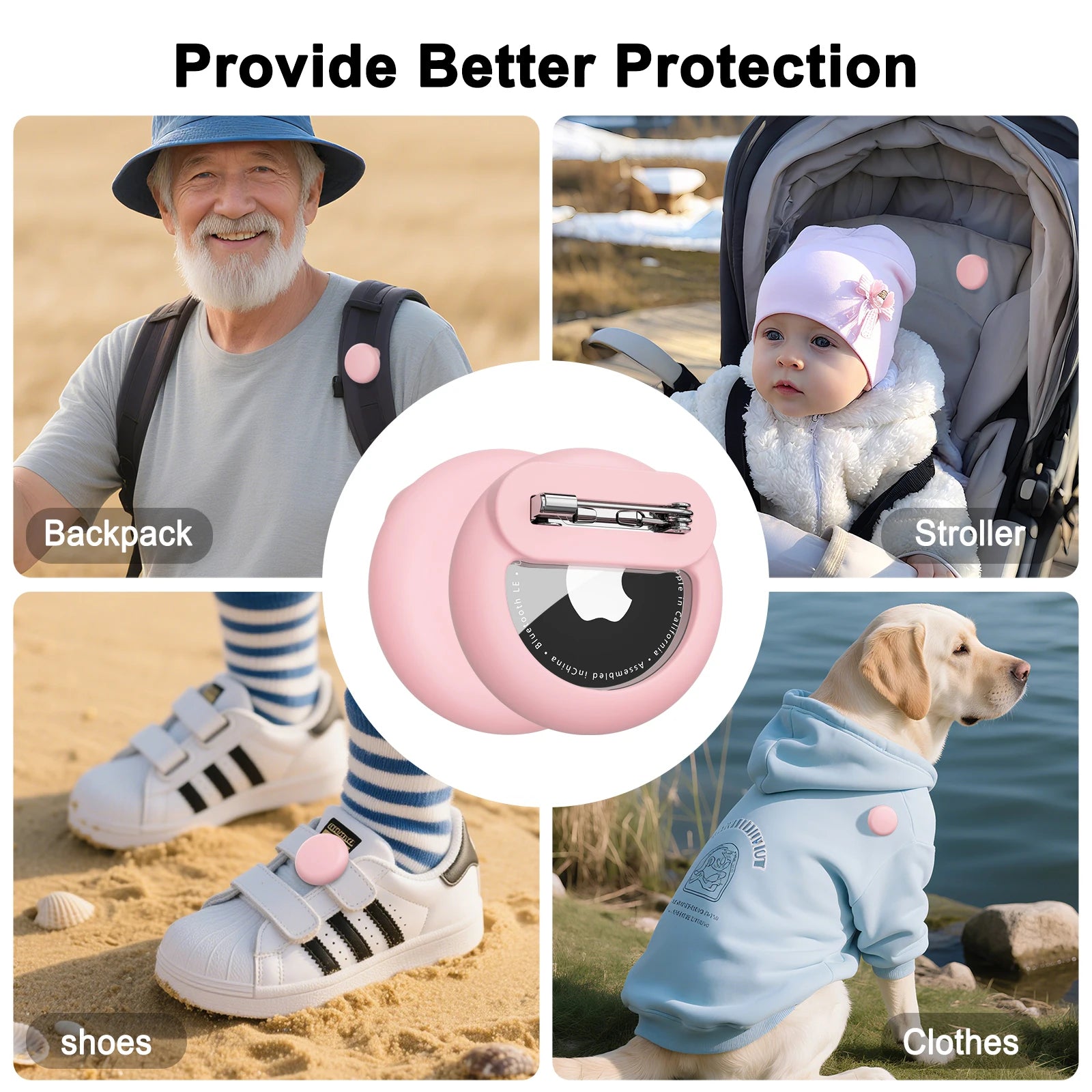 Silicone Holder for Apple Airtag Case with Safety Pin GPS Tracker Cover for Children Elderly Hidden Inside Clothes Shoe Backpack
