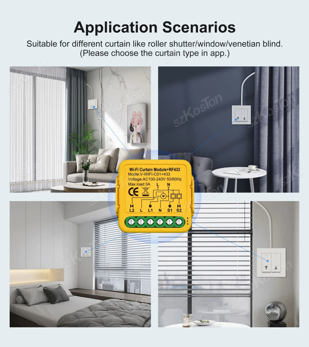 Smart WiFi RF433 Curtain Switch Module Roller Shutter Blind Motor DIY Relay Tuya Smart Life APP Remote Control for Alexa Google