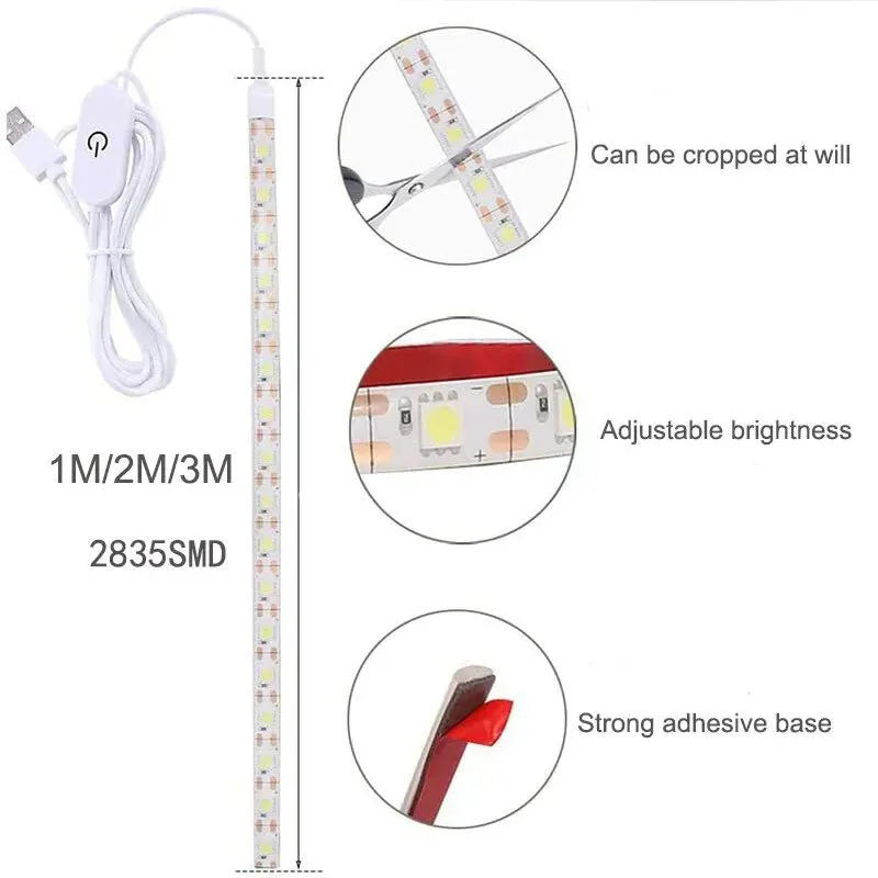 2835 LED Strip Light Touch Sensing 5V USB LED Flexible Lights Tape Ribbon Backlight For Room Cabinet Sewing Machine Lighting