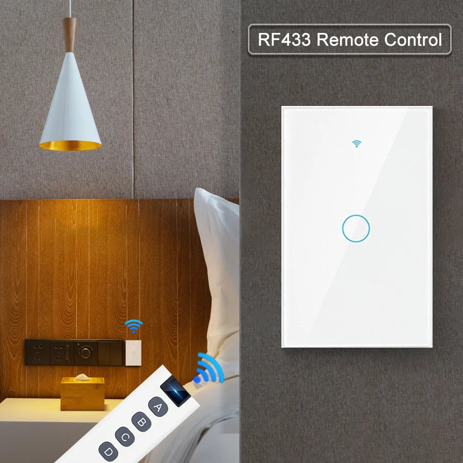 Tuya WiFi US Smart Light Switch Wall Touch Switch  Neutral wire/No Neutral wire Required 120 Type Work with Alexa, Google Home
