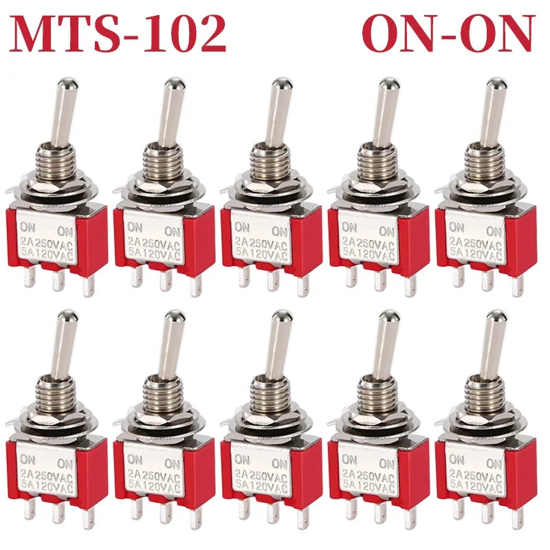 10pcs MTS-102 103 MTS-202 203 Toggle Switch 6A 125VAC on on SPDT 6mm Mini Switch DPDT on off on Waterproof Cap