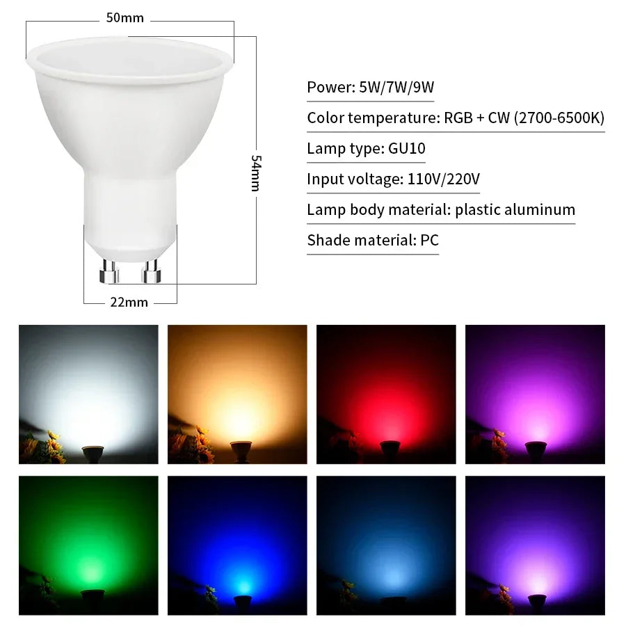 5W 7W 9W 220V 110V Tuya Smart WiFi GU10 LED Bulb Spotlight Alexa Lamp RGBCW Smart Life APP Control Works With Alexa Google Home