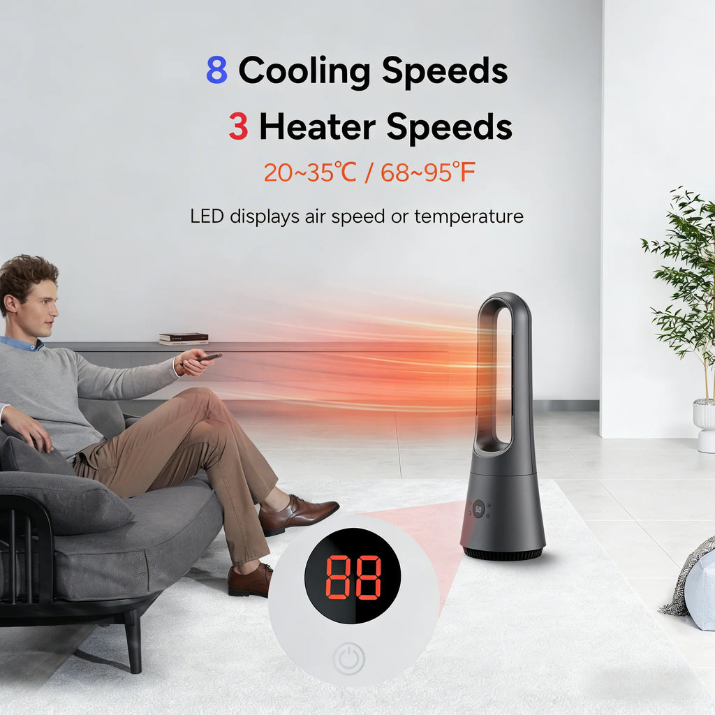 Smart Portable  Bladeless Tower Fan Digital Control Quiet Oscillating with Low Noise for Home Bedroom Office