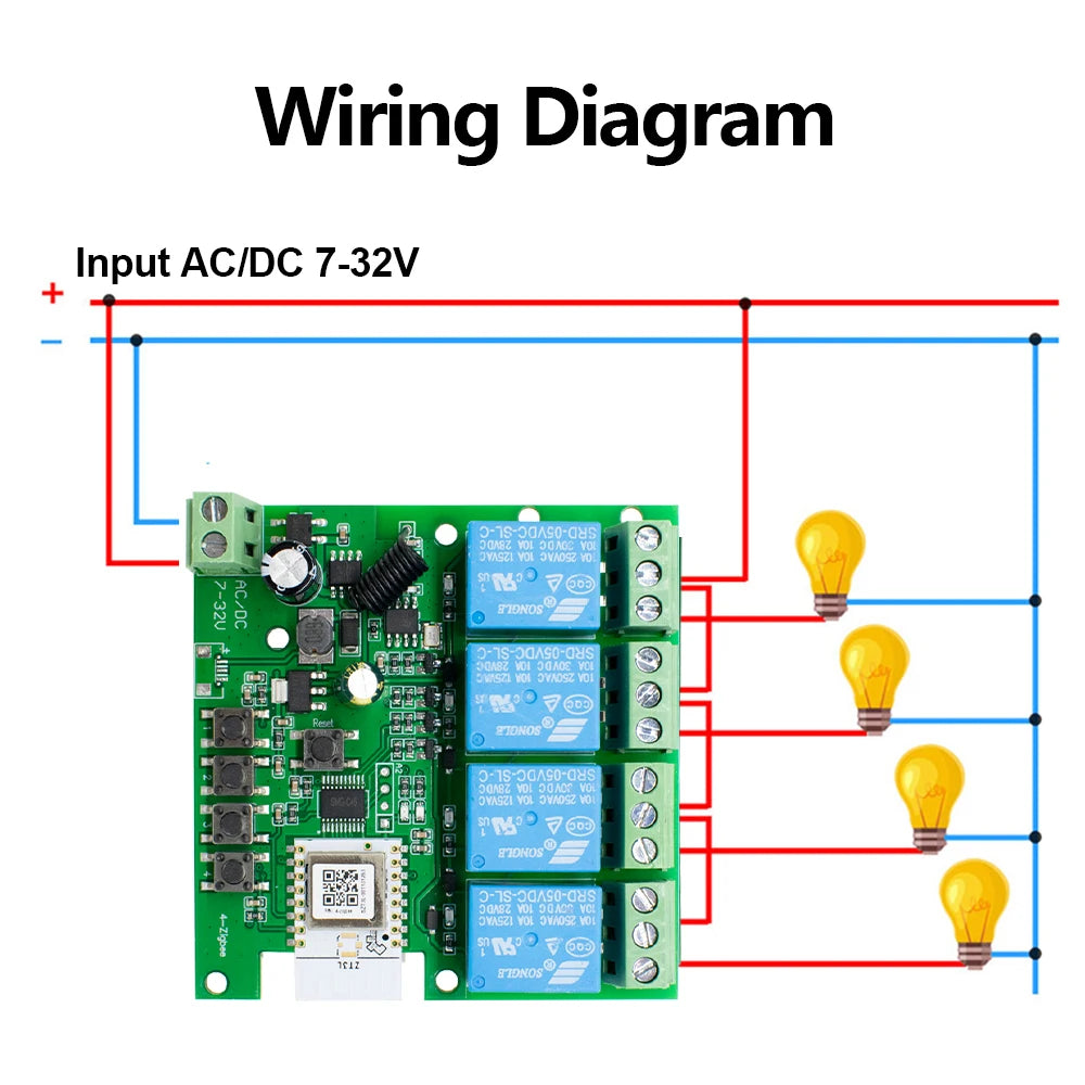 4CH Wifi Relay Smart Wireless Switch Module 4 Channel 7-32V 85-250V 220V 110V 2200W RF433 4 Way Receiver Works with Tuya Alexa