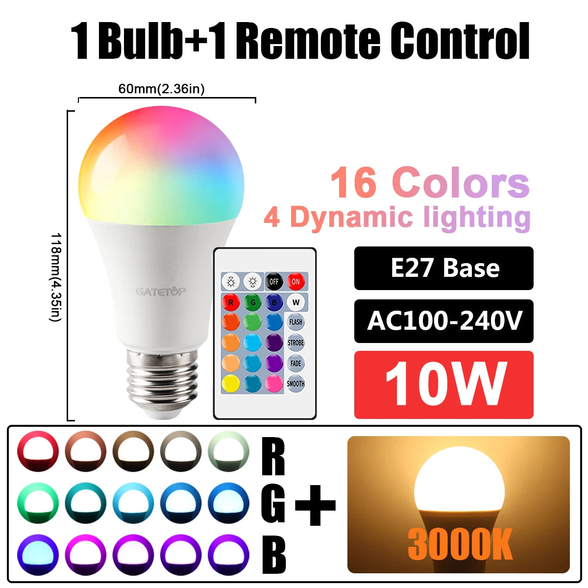 1-10pcs RGB Dimmable Bulb E27 B22 110V 220V Lamp Smart 24 Key Remote Control RGBW Light Dimming Bulbs for Livingroom