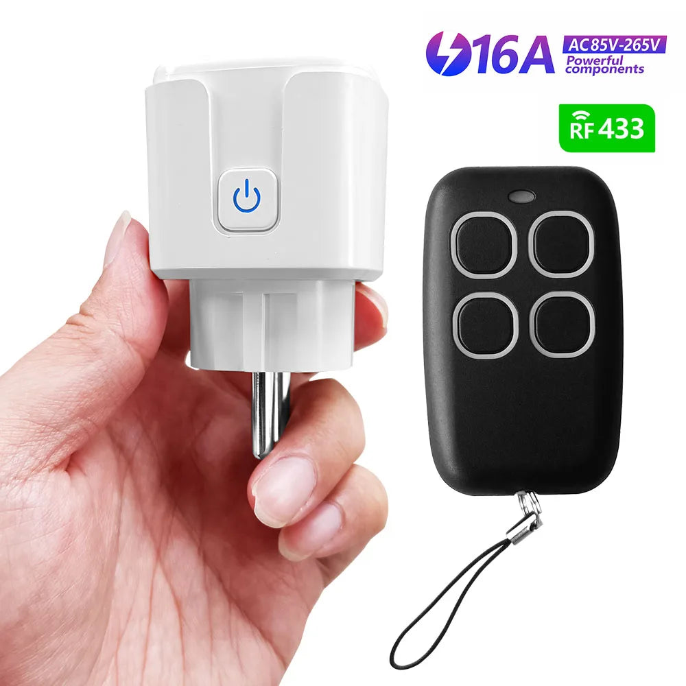 433mhz Rf Wireless Remote Control Outlet 15A Electrical Socket Switch AC 110V 220V EU Plug Black 4Button Transmitter for LED FAN