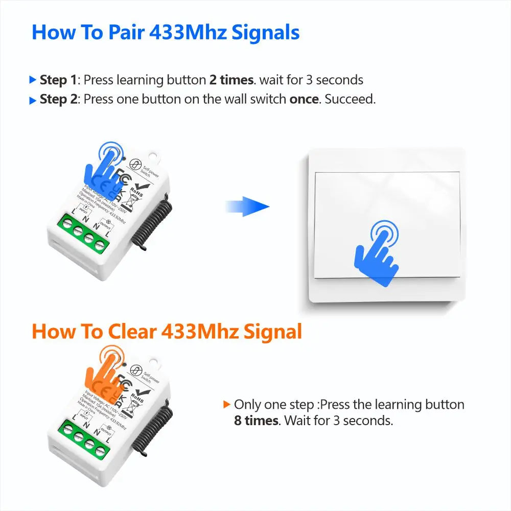 433MHz Wireless Self-Powered Light Switch AC 110V 220V Receiver RF 86 Wall Switch No need Battery for Home Appliance LED Lamp