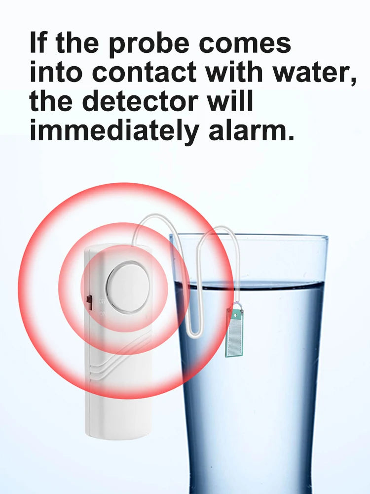 Water Leak Detector Instant 90dB Alarm Flood Sensor 1M Cable Audio Alert Battery Powered for Pipe / Floor / Kitchen / Bathroom