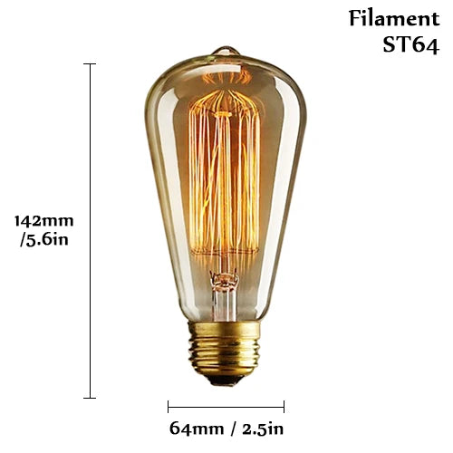 Retro Edison Bulb E27 220V 40W Light Bulb A60 ST64 T10 T45 G80 G95 Filament Vintage Ampoule Incandescent Spiral Lamp