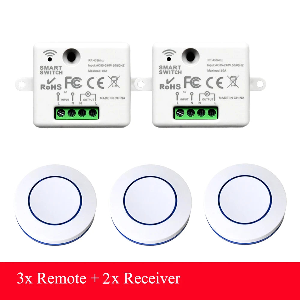AXUS 110V 220V Mini Receiver 433HMz Wireless Round Button Remote RF Safey Switch Module 2200W Fr Home LED Lamp Bulb