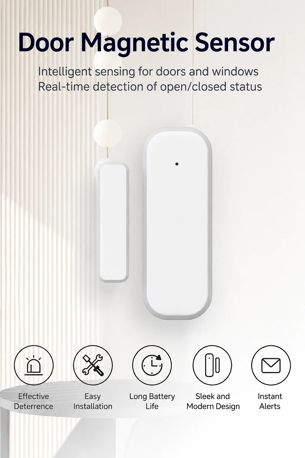 Tuya Door and Window Magnetic Smart Sensor with Zigbee and Wi-Fi connectivity, compatible with Alexa and Google Home