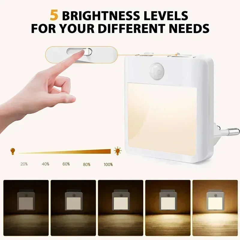 LED Night Light EU US UK AU Plug In Smart Motion Sensor Light Wall Lamp for Home Aisle Hallway Stair Kitchen Bedroom Night Lamp