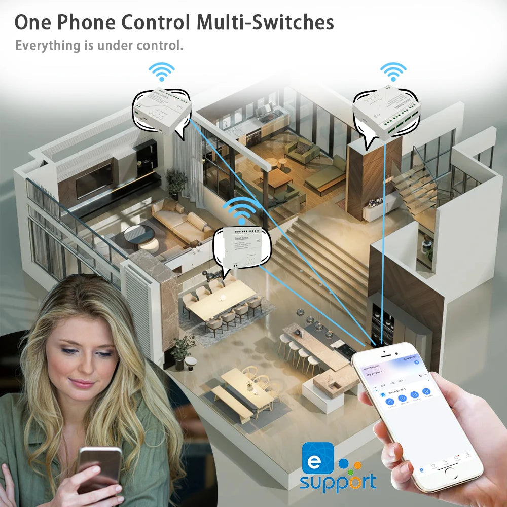 EWelink WiFi Smart 4CH Switch 220V 10A Relay Module APP Remote Control 12V 24V 85-250V Receiver Google Home Alexa
