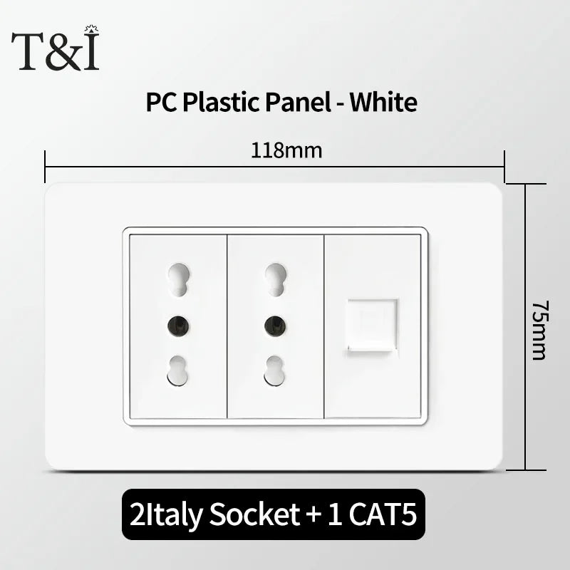 118 PC Plastic Panel Socket USB Type-C 20W Fast Charging Italy Chile Smart Wall Outlet Plug White Light Switch Home Office