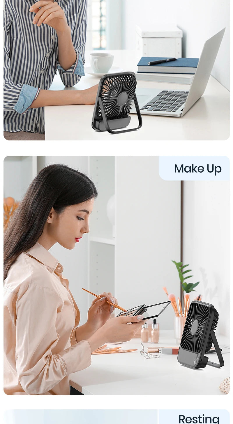 TOPK Rechargeable Portable Fan Electric Mini fan for Camping,4600mah Battery USB Desk Fan Small Silent Table Fans for Room Home