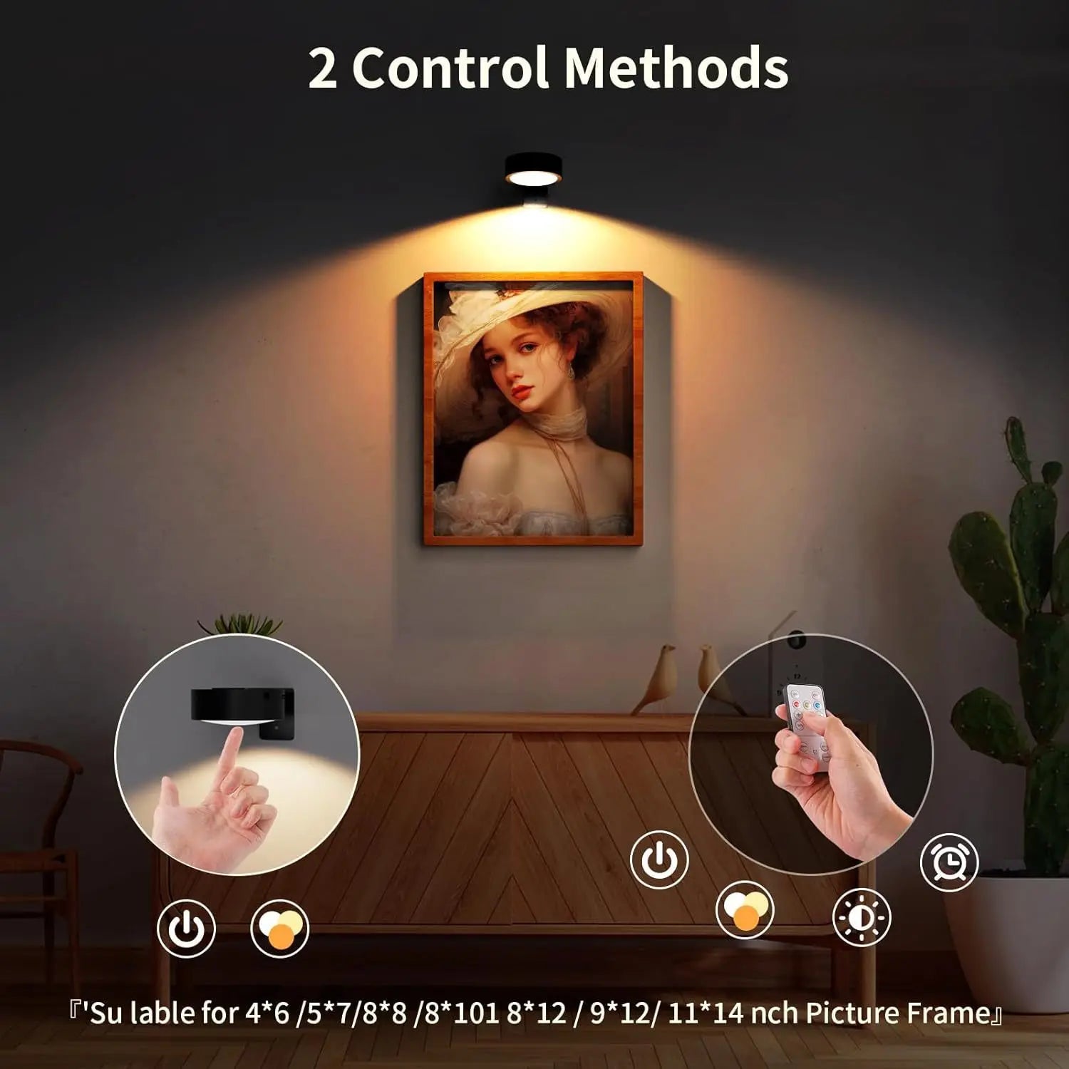 1/2PCS LED Wall Picture Light for Art Display Decor，Remote Control Painting Light with 13 Color Adjustable,AAA Battery Powered